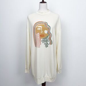 NEW Dazey LA Anthropologie Sweatshirt Womens M Ivory Artsy Indie Tunic Soft Cozy